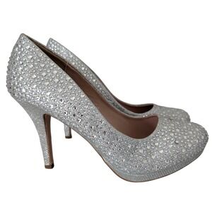 Silver Jeweled Stiletto‎ Heels 8.5 Pumps Glam Prom Party Cocktail Occasion Bling
